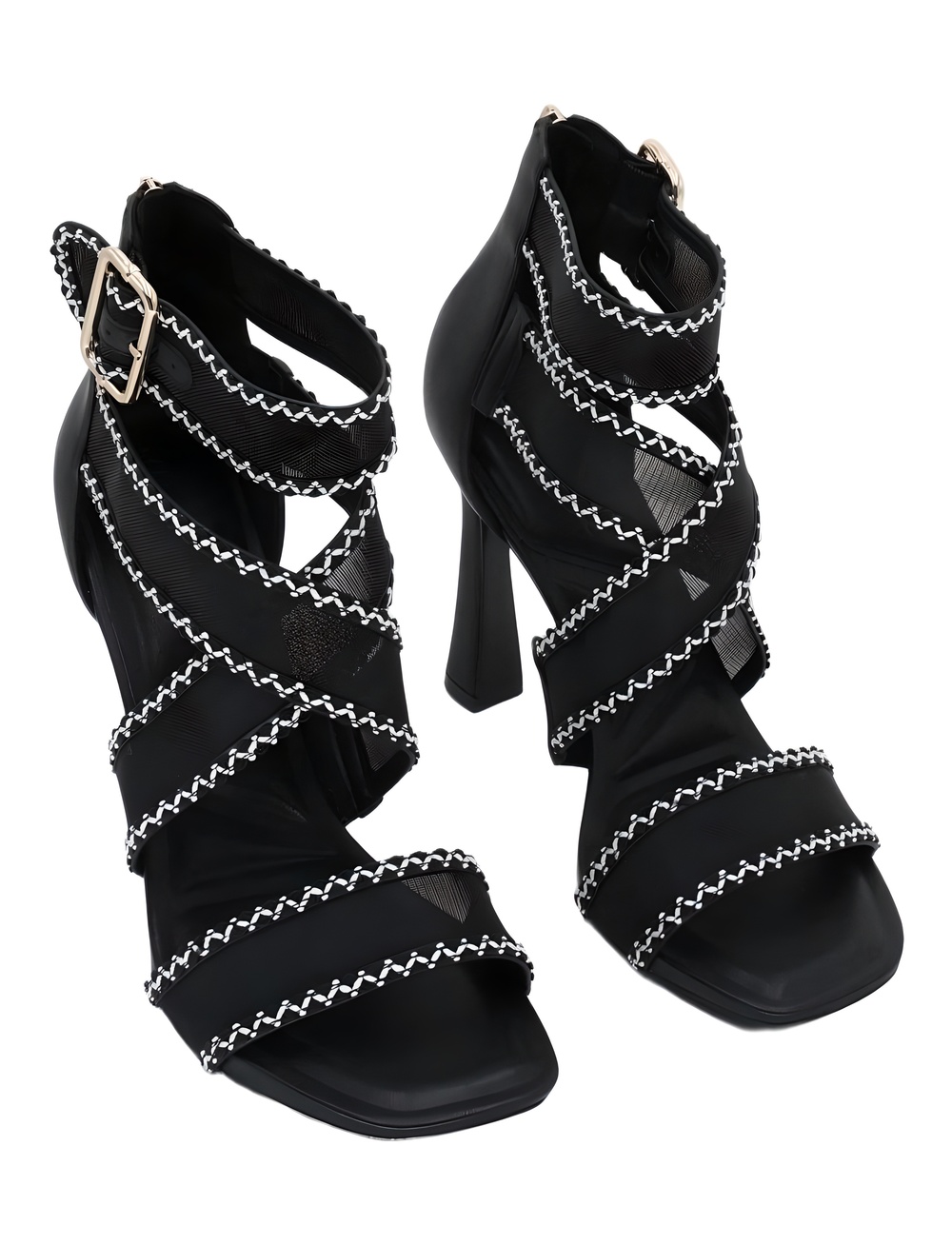 Karl Lagerfeld Paris Careliz Trim Black White Strappy Sandals Size 9.5M